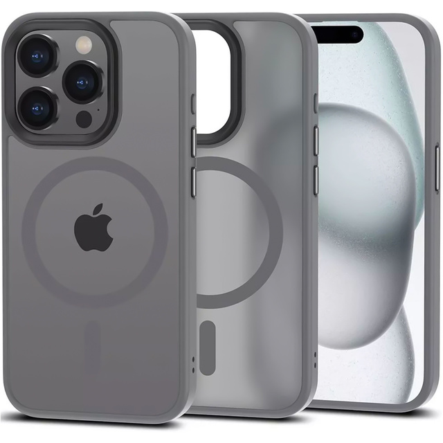 Etui do iPhone 15 Pro obudowa Mag Safe Case pokrowiec plecki na telefon MagMat matowe szare + Szkło
