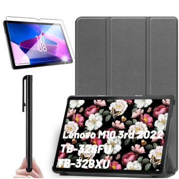 Etui na tablet Lenovo Tab M10 3gen 3 GEN 10.1 2022 TB328FU TB328XU obudowa Case Alogy Book Cover Szare + Szkło + Rysik