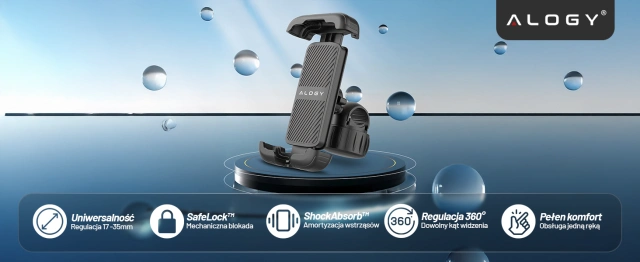 Uchwyt rowerowy do telefonu 4.7–6.8" – regulowany, obrót 360°, stabilne mocowanie na kierownicę roweru i motocykla – Alogy Sport Pro-Fit™ Czarny