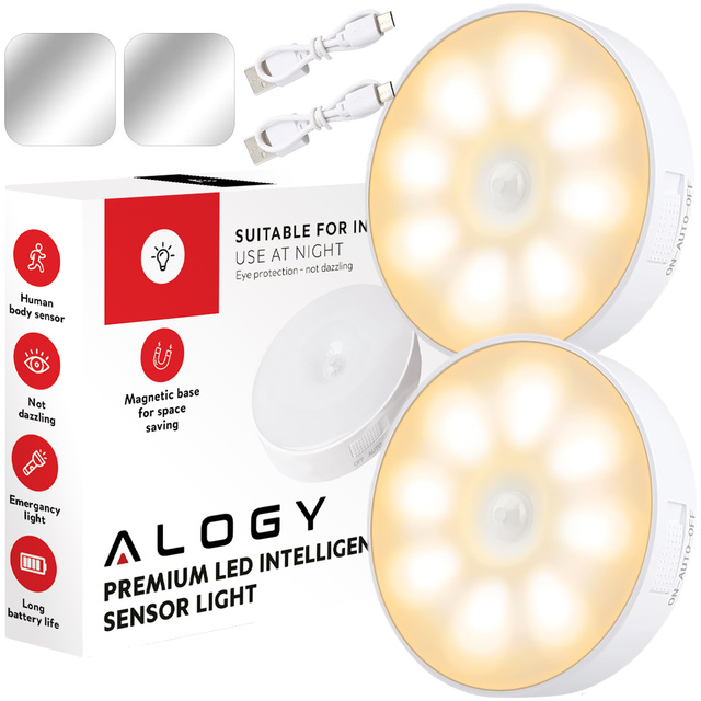 2x Lampka lampa LED czujnik ruchu zmierzchu nocna Alogy Sensor Light Bezprzewodowa oświetlenie meblowe Światło ciepłe 3000k