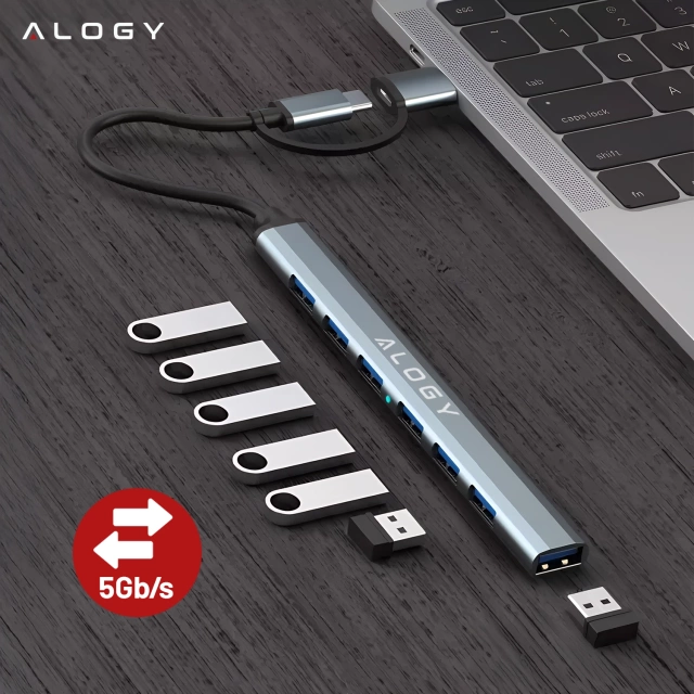 Hub 7w1 USB-C z USB 3.0 do 7x USB-A (1x3.0 + 6x2.0) – Alogy MultiHub™ Do Notebooka Laptopa