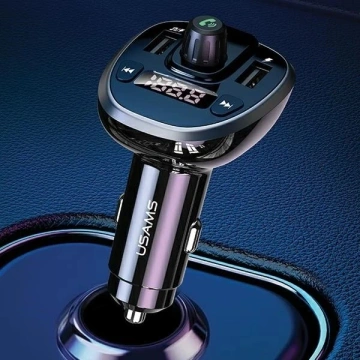  Zestaw głośnomówiący do auta USAMS C21 z transmiterem FM, Bluetooth 5.0, MP3, 2xUSB 3,4A CC115GC01 (US-CC115) czarny/black