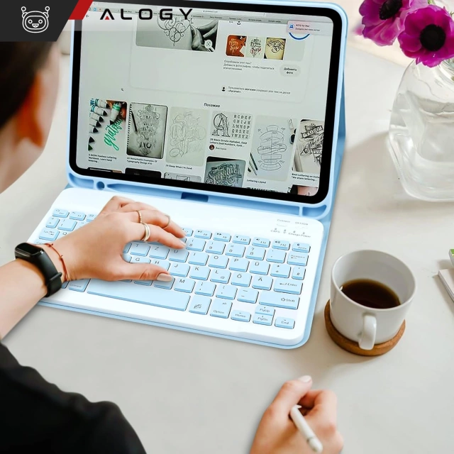 Etui ochronne z klawiaturą Alogy Keyboard case z miejscem na rysik klawiatura bezprzewodowa do Apple iPad 11 2025 / iPad 10.9 2022 niebieskie