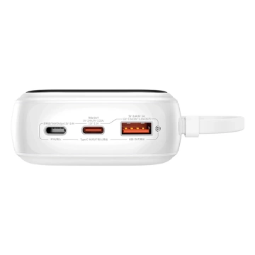 Baseus Qpow Pro 20000 mAh 22,5 W Powerbank mit integriertem USB-C-Kabel und Display – Weiß