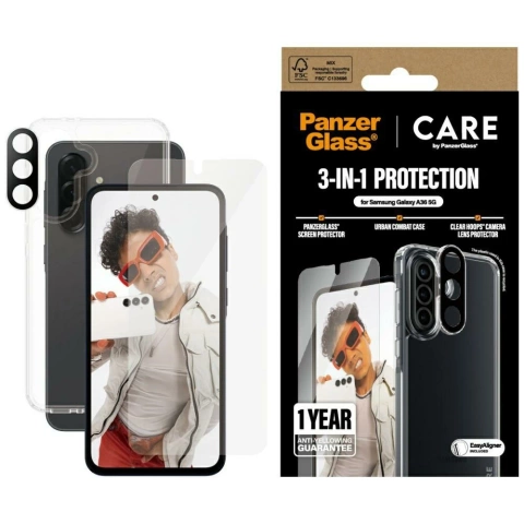 Zestaw ochronny do Samsung Galaxy A36 5G CARE by PanzerGlass Flagship 3w1