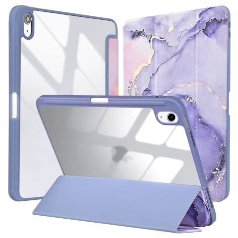 Schutzhülle für Apple iPad 10,9" (10. Generation, 2022) / iPad 11" A16 (11. Generation, 2025) Hybrid mit Stifthalter, faltbare Hülle mit 2-in-1-Ständerfunktion, Alogy HybridBook™ Hülle – Marmorviolett