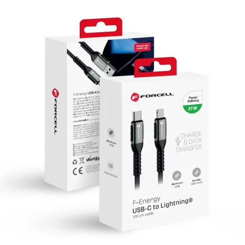 Kabel USB-C do Lightning 27W 1,2m Nylon Forcell Aluminiowy iPhone iPad