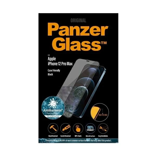 PanzerGlass E2E Superglas für iPhone 12 Pro Max Case Friendly AntiBacterial Microfracture schwarz/schwarz