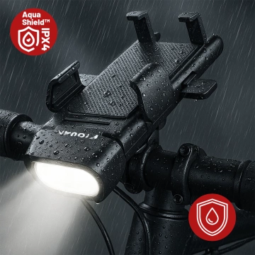 Fahrrad Handyhalter 4in1 LED Licht T6 Frontklingel Fahrradhupe Powerbank 3000mAh Schwarz