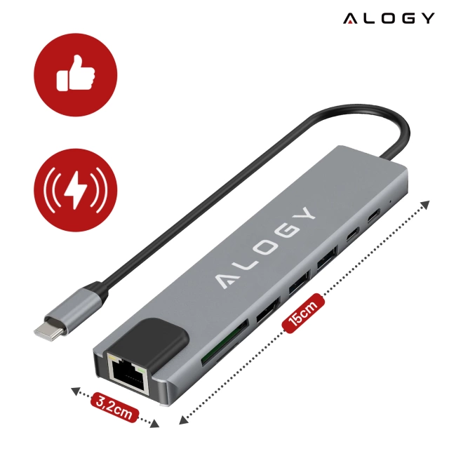 Hub 8w1 USB-C do 2xA+2xC+HDMI+SD+Micro+LAN 100mb – Alogy MultiHub™ Do Notebooka Laptopa
