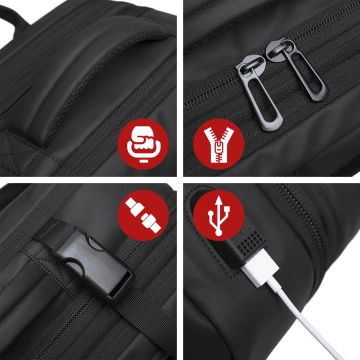 Reiserucksack Bange BackPack Business erweiterbarer Rucksack Geräumige Tasche für 17,3-Zoll-Laptop mit USB-Anschluss Schwarz