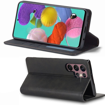 Etui z klapką portfel Alogy Forwenw skórzane do Samsung Galaxy S22 Ultra Czarne