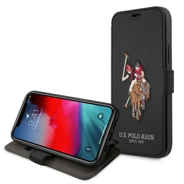 iPhone 12 Pro Max 6,7 Zoll Buch-Handyhülle aus der US Polo-Stickerei-Kollektion Schwarz Schwarz