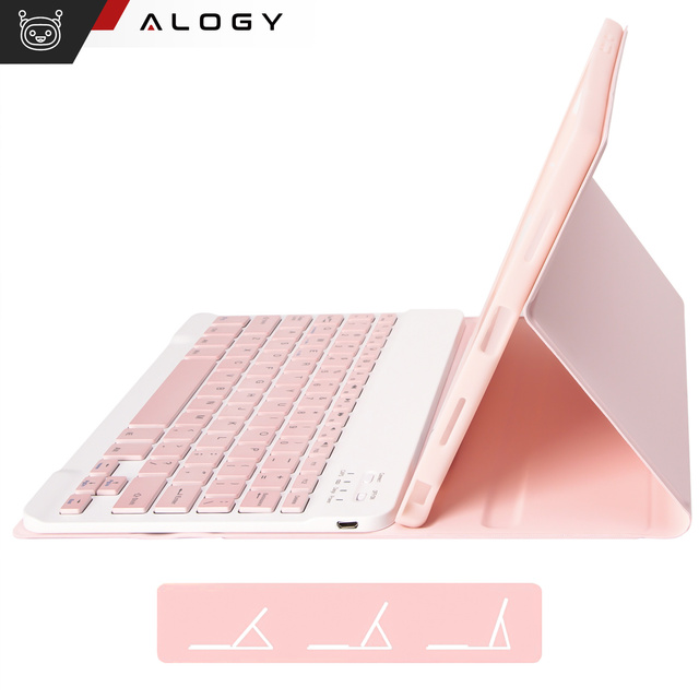 Etui ochronne z klawiatura bezprzewodowa Alogy Keyboard Case z miejscem na rysik do Apple iPad 11 2025 / iPad 10.9 2022 Różowe