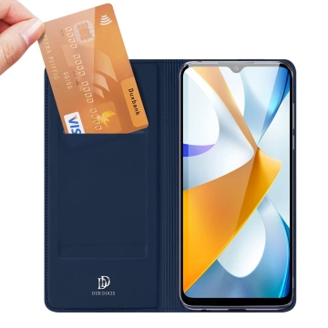 Dux Ducis Skin Pro Hülle Xiaomi Poco C40 Flip Cover Kartenhalter blau