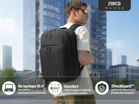 Bange wasserdichter Rucksack für 15,6-Zoll-Laptop, Stadtreisender, 45 x 30 x 16 cm, für Arbeit, Flugzeug, Herren, Damen, mit USB-Anschluss Schwarz