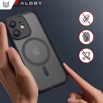 Hülle für Apple iPhone 12 Alogy MagSafe Hybrid Matte Case Matte Abdeckung mit Linsenschutz Schwarzglas