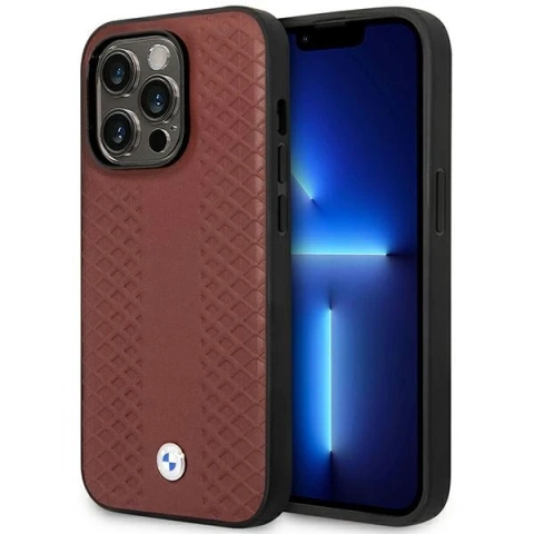 Etui na telefon BMW BMHMP14L22RFGR do Apple iPhone 14 Pro 6,1" burgundowy/burgundy Leather Diamond Pattern MagSafe