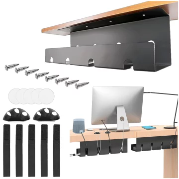 Kabel-Organizer unter der Tischplatte, verstellbare Ablage für Kabel, Schreibtischleiste, Aluminiumhalter Alogy Black