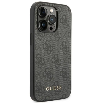 Etui na telefon Guess do iPhone 14 Pro 6,1" szary/grey hard case 4G Metal Gold Logo