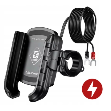 Kewig Motorrad-Handyhalterung mit 36-W-Schnellladefunktion (USB-C PD) für Lenker und Spiegel, 360°-Drehung, kompatibel mit Smartphones von 5,4 bis 7 Zoll – Schwarz