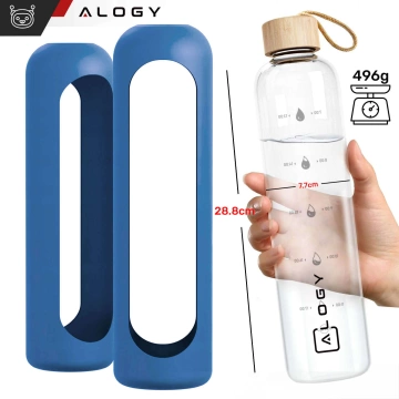 Große Glasflasche, Trinkflasche Alogy Motivational Messbecher 1l 1000ml, Silikonhülle Blau