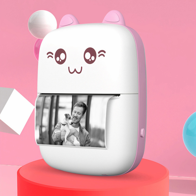 Drukarka termiczna Drukuś z 6 szt. rolkami papieru termicznego dla dzieci Różowy