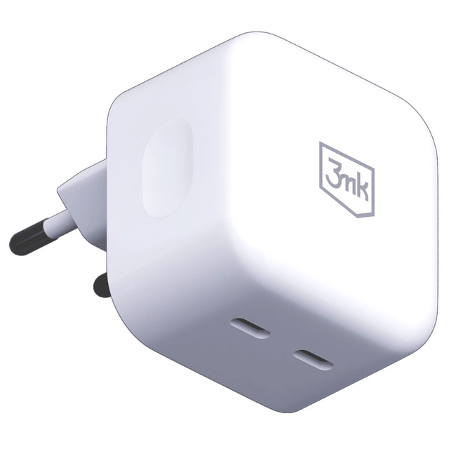 Ładowarka sieciowa uniwersalna kątowa 90° 3mk PD 35W 2x USB-C Type C Hyper Charger biała