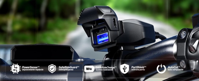 Ładowarka Motocyklowa Kewig USB-A 18W, Szybkie Ładowanie QC, Wodoodporna IP65 z Wyłącznikiem i Podświetleniem LED, Montaż na Kierownicy, do Telefonu, Kamerki, Interkomu – Czarna