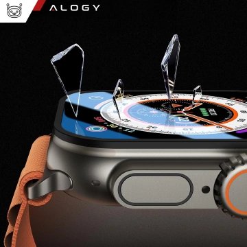 2x Rahmen aus gehärtetem Glas für Apple Watch Ultra / Ultra 2 49 mm Displayschutzfolie Alogy Protector 9H Schwarz