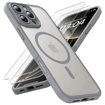 3w1 Zestaw Etui Hybrydowe + Szkło do Apple iPhone 16 Pro obudowa ochronna Hybrydowe MagSafe z ochroną obiektywu case + 2x Szkło hartowane ochronne na telefon Alogy 3in1 Case Pack Titanium Szare