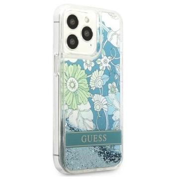 Guess GUHCP13XLFLSN iPhone 13 Pro Max 6,7" zielony/grün Hardcase Flower Liquid Glitter