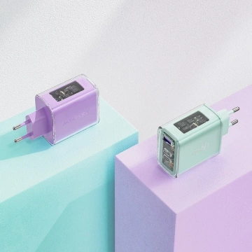 Acefast A45 GaN 65W Wandladegerät 3 USB-Anschlüsse (1xUSB, 2xUSB-C) Grau