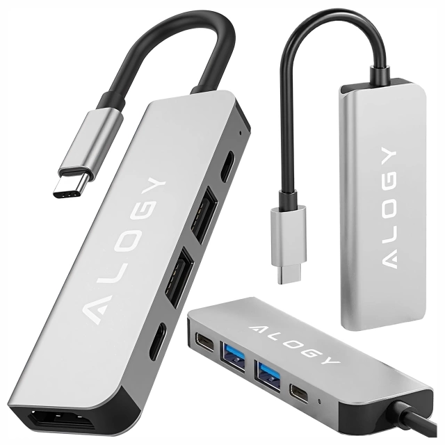 Hub 5w1 USB-C do USB-C PD100W, USB-C, USB.A 2.0, USB.A 3.0, HDMI 4K 30Hz / 1080p 60Hz – Alogy MultiHub™ Do Notebooka Laptopa