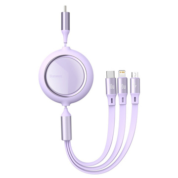 Kabel USB-C 3w1 Baseus Bright Mirror für Micro USB / USB-C / Lightning, 100W, 1.2m (Fioletowy)