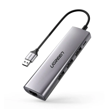 Ugreen CM266 USB-A 3.0 RJ45 Adapter 3x USB-A Micro USB Hub 5in1 Grau