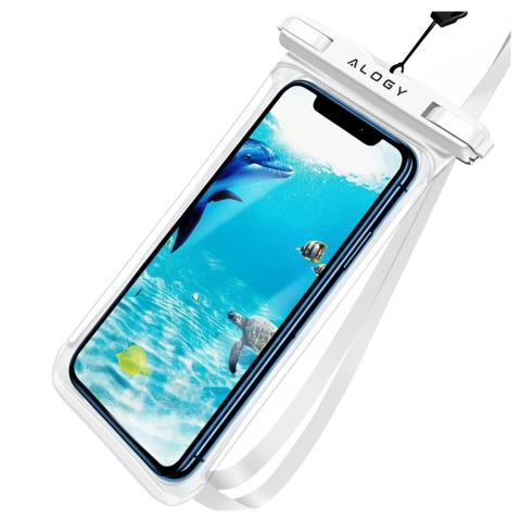 Etui Wodoodporne Uniwersalne IPX8 do Telefonów do 6.5", Wodoszczelna Ochrona na Plażę, Basen i Kajak, Dotykowy Front i Pasek na Szyję, Alogy HydroShield™ – Białe