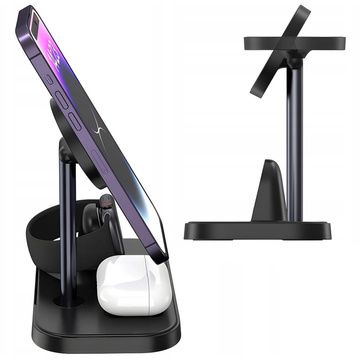 Qi Mag Safe 15W induktives Ladegerät für iPhone Apple Watch AirPods 3in1 kabellose Standstation Schwarz