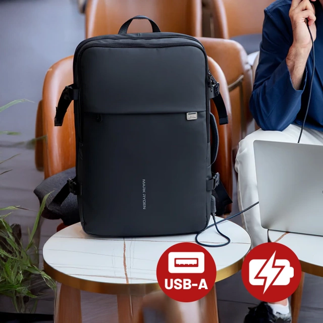 Plecak na Laptopa 17.3" Mark Ryden, Port USB, Wodoodporny, Minimalistyczny i Pojemny 37L, Wygodny, Rozszerzalny z Otwieraniem 180°, 48 × 31 × 14-25 – Czarny
