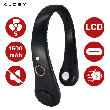 Alogy BreezeNeck™ Nackenventilator Mini-Luftzirkulator mit Display 1500mAh Schwarz