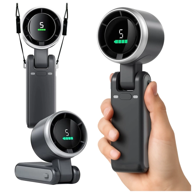 Wiatrak Mini wentylator Cyrkulator powietrza Alogy SmartFan™ Neck wiatraczek ręczny biurkowy z paskiem na szyję wyświetlacz LED 3600mAh Czarny