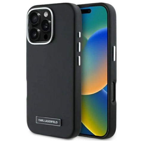 Karl Lagerfeld Hülle für iPhone 16 Pro 6,3" Schwarz MagSafe Hardcase FW Metallplatte