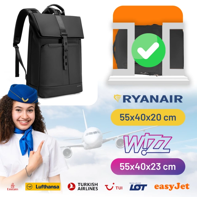 Plecak wodoodporny Bange na laptopa 15.6" miejski podróżny 43x30x18 cm do pracy samolotu męski damski Czarny