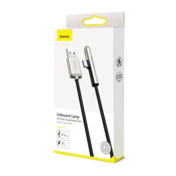 Kabel USB do USB-C kątowy płaski Baseus Iridescent, Huawei SuperCharge, 40W, 1m (czarny)
