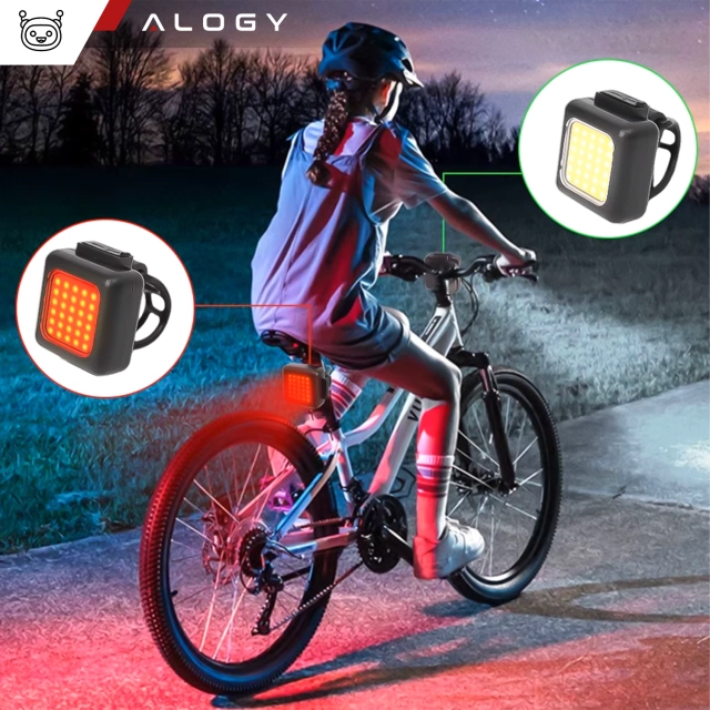 Lampka rowerowa na rower przednia tylna zestaw 2 lampek przód + tył COB USB Alogy Bike Light