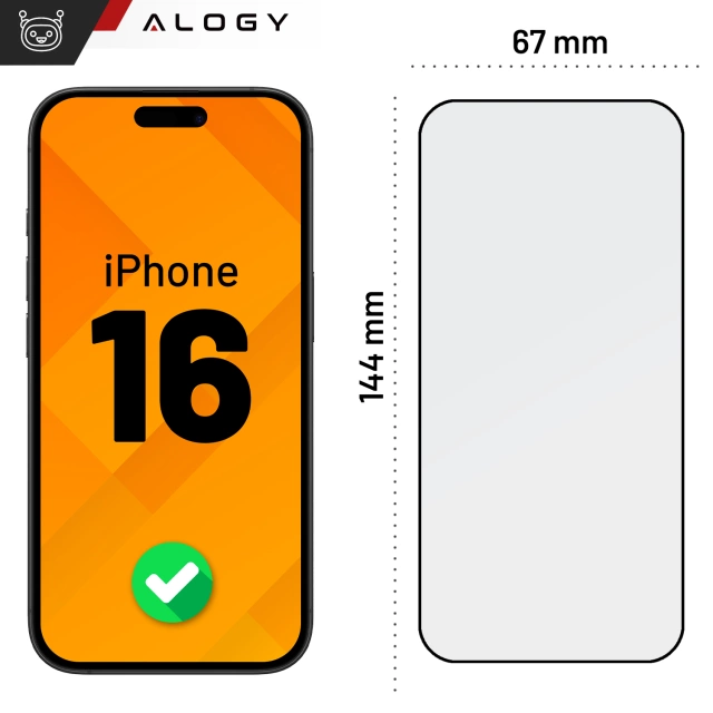Szkło hartowane do Apple iPhone 16 ochronne szkiełko na ekran 9H Alogy EasyShield™️ z ramką montażową
