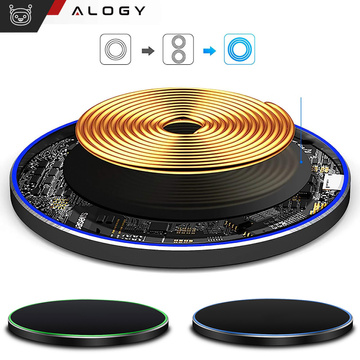QI kabelloses induktives Ladegerät 15 W schnelle LED Alogy rund für iPhone USB-C-Kabel Schwarz