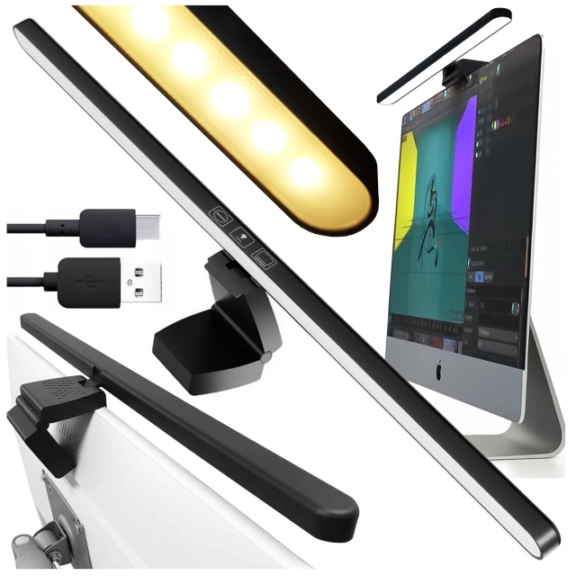 Lampka LED na monitor na szerokie biurko – regulowana barwa i jasność, dotykowe sterowanie, szeroki strumień światła, antyodblaskowa konstrukcja – Alogy ProView™