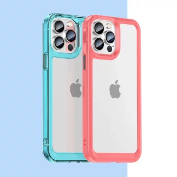 Outer Space Case etui do iPhone 12 Pro Max sztywny pokrowiec z żelową ramką różowy