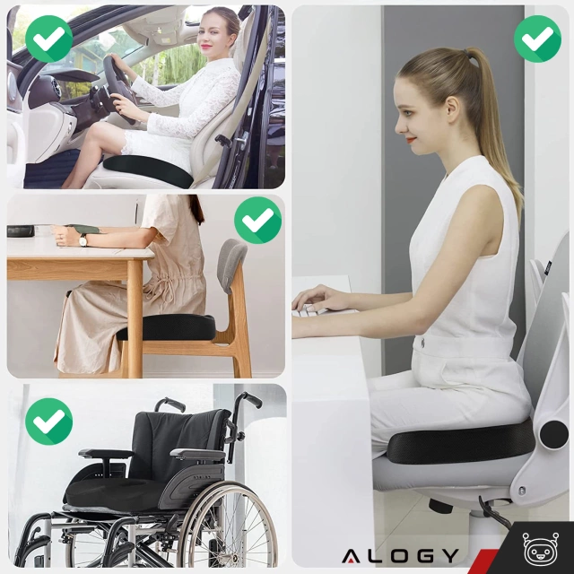 Poduszka ortopedyczna do siedzenia Alogy Seat Pillow do auta na krzesło do biurka siedzisko na fotel z pianką Memory Foam zapamiętująca Czarna